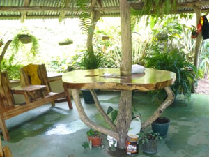 The interior of the teepee-shapd, metal-roofed rancho.