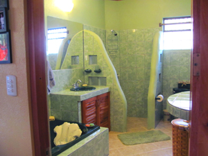 The attractive large bathroom in one of the two master suites.