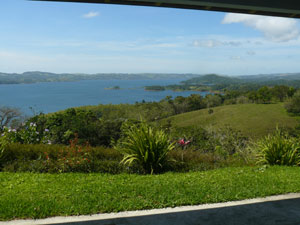 As seen from the patio, the home has wonderful lake and territorial views. 