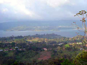 Tronadora, but not the center is seen from El Roble, with Nuevo Arenal across the lake. 