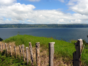 This view looks diretly across the lake to an area just south of Nuevo Arenal.