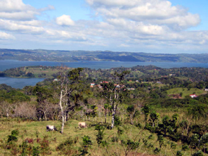 Between the volcano and the property is seen here the village of San Luis about 2 miles away.