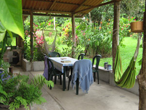 Patio with dining table.