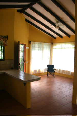 The high ceilings provide a spacious feel in the small home.