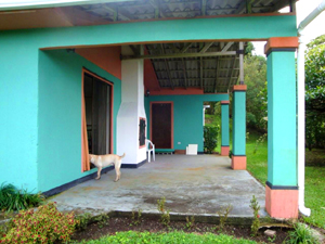 The large side patio with fireplace.