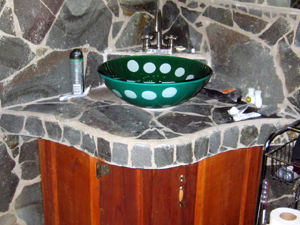 Bathroom design is cleverly and beautifully rustic.