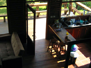 The interior and deck as seen from the loft.