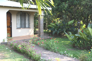 View into the garden between the two rental houses.