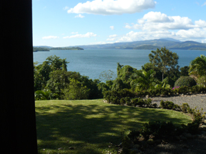 The view from the interior covers  a huge swath of the lake. The house is only 150 yards uphill from the edge of the lake. 