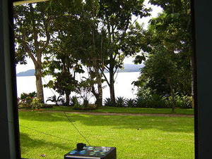 The picture window in the living room presents this view of Lake Arenal.