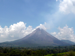 The home has great volcano and lake views.