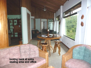 The open area extends along the volcano side of the house to the office.